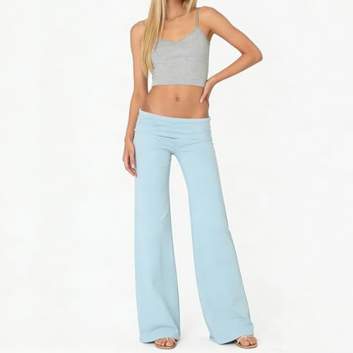 Image of Lounge Yoga Pants for Women Fold Over Low Waist Wide Leg Bell Bottoms | Y2K Foldover Pants, Flare Leggings, Low Rise Yoga Sweatpants