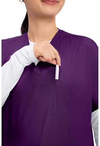 Image of Cherokee Scrubs for Women and Men Unisex V-Neck Tunic Nursing Scrub Top with Chest Pocket, Tuckable Durable Fabric - 4777 | 1 Chest Pocket For Essentials, Traditional Fit, Durable Construction, Comfortable Knit Details, Easy Care, Tuckable Style