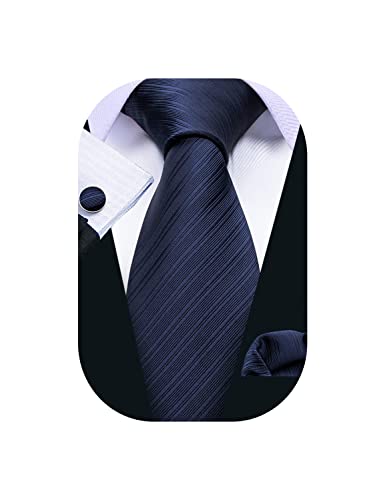 Image of Barry.Wang Plaid Ties for Men Silk Necktie Handkerchief Cuff Links Set