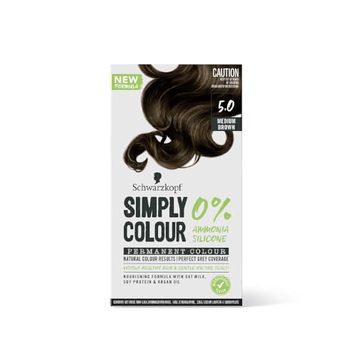 Schwarzkopf Simply Colour Permanent Hair Colour Gentle On Scalp, Upto 100% Grey Coverage, Dermatologist Tested Long-Lasting Nourishing Formula With Argan Oil, PPD & PTD Free 5.00 Medium Brown 142.5ml