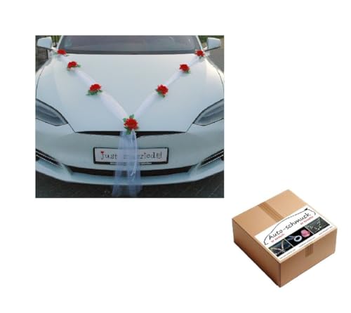 Der Klassiker Auto-schmuck 100% fertig Dekoration Brautpaar Rose Deko Autoschmuck Hochzeit Car Auto Wedding Deko Ratan Girlande (rojo/blanco)