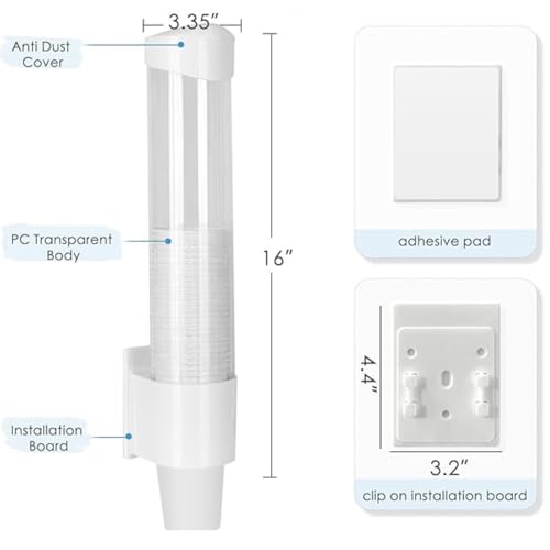 Image of TASMAX Paper Glasses wall Stand Paper Cup Organizer Glass Cup wall Stand Holder Dispense Wall Mounted Plastic Drinking Water Cup Dispenser Sticker or Screw Plate Mountable (Pack 1)
