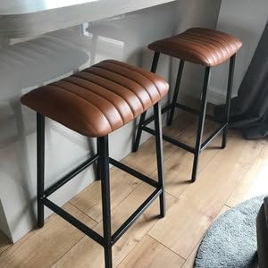 Brown Faux Leather Bar Stools with Black Metal Frame Black Metal Frame high Chairs, Modern Kitchen Breakfast Island Seating. 1 Stool-image-47