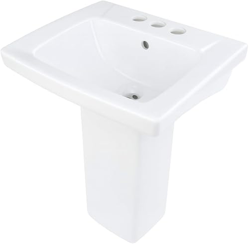 WeeWash - Lavabo de baño con pedestal corto para niños, porcelana, color blanco, resistente, 21.5 pulgadas de alto, 16 pulgadas de ancho, con