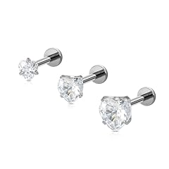 3pc, 3/4/5mm Heart CZ - Tit