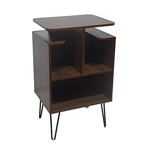 Nisorpa Support de tourne-disque en MDF pour disque vinyle – Table de rangement en noyer avec pieds en épingle à cheveux… - Les Beatles, Paul McCartney, John Lennon, RIngo Starr, George Harrison Nisorpa Support de tourne-disque en MDF pour disque vinyle - Table de rangement en noyer avec pieds en épingle à cheveux…
