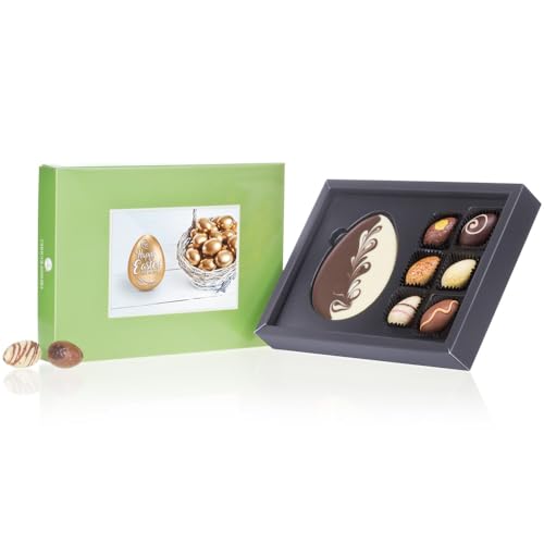 CHOCOLISSIMO - Lujoso Regalo de Pascua - 6 Finos Bombones y Una Tableta de Chocolate en Forma de Huevo de Pascua de Chocolate Negro y Blanco - Exquisita Mezcla de Chocolates para Entendidos