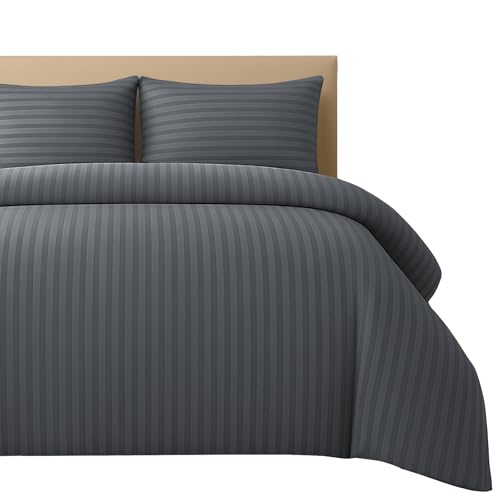 Pamposh Satin-Streifen-Bettwäsche-Set, Premium-Hotelqualität, hypoallergen, ultraweiche Mikrofaser (Grau, (2 x 135 x 200 cm) + (2 x Kissenbezug 80 x...