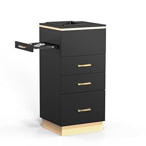 Salon Storage Station, Barber Stations Beauty Salon Spa Equipment with 3 Drawers, a Storage Basin, 3 Hair Dryer Holders for Hair Styling, Black Gold