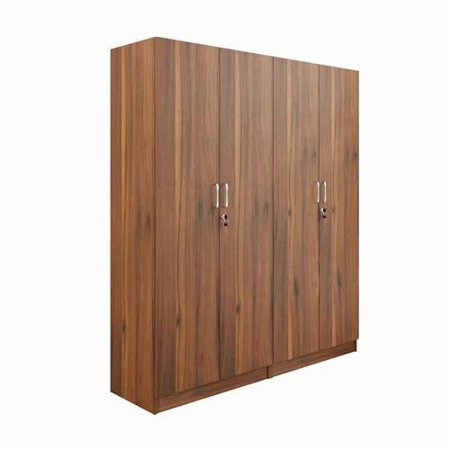 Image of VIKI Wardrobe | Wooden Almirah for 4 Door Fully Shelves Wardrobe (Brussel Walnut - 40D x 160W x 180.8H) | 1 Year Warranty | Free Assembly
