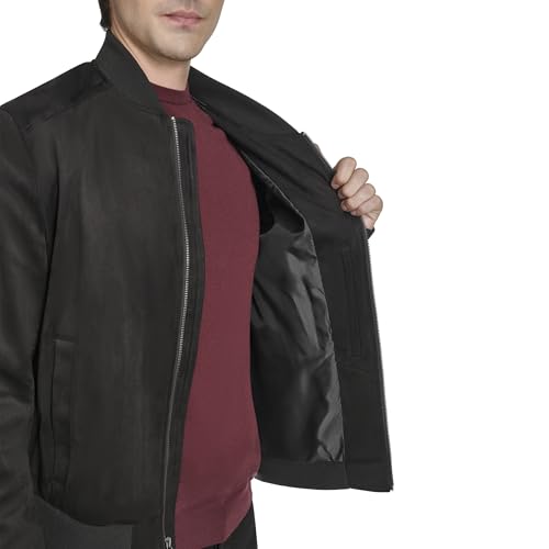 Image of Cole Haan Men's Rib Knit Collar Fully Lined Faux Suede Jacket