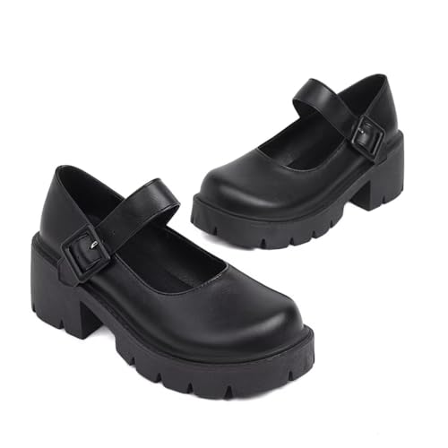 Agodor Women's Platform Strappy Mary Janes Goth High Heel Dress Shoes Round Toe Gothic Chunky Pumps2