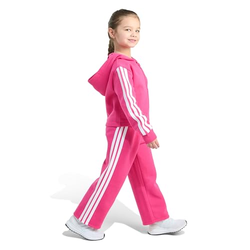 adidas girls 2-piece Full-zip 3-stripe Hooded Fleece Jacket & Wide Leg Pant2