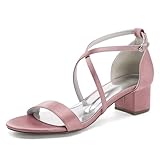 HNVAVQ Zapatos de Novia Cómodos Mujer Sandalias Tacón Ancho Bajo - Zapatos Fiesta con Correa de Tobillo para Boda Graduación (4,5 cm)