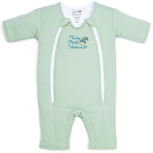 Image of Magic Sleepsuit Baby Merlin's Cotton Baby Swaddle Transition Product - Soft and Cozy Design, Double Zipper for Easy Diaper Changes, Promotes Safe Sleep, 3-6 Months - Sage Green - Small 12-18lbs