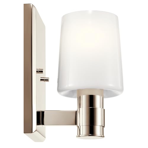 Image of Kichler Adani 1-Light Wall Sconce, Modern Light with Opal Glass in Polished Nickel, for Bathroom, Powder Room, Kitchen, Bedroom, or Hallway (8.5 inch x 5 inch), 55174PN