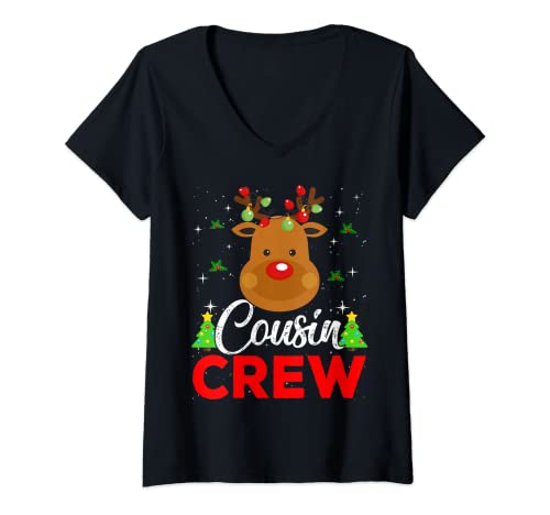 Donna Cousin Crew - Regali di Natale divertenti con renna Maglietta con Collo a V