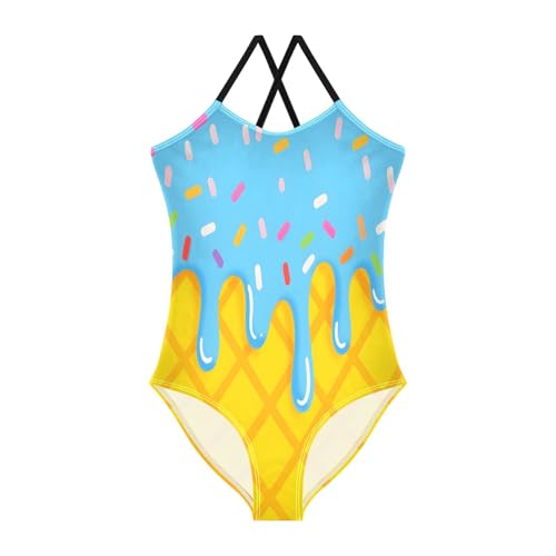 ALAZA Yellow Blue Ice Cream Girls One Piece Swimsuit Swimwear Beach Sport Bathing Suit