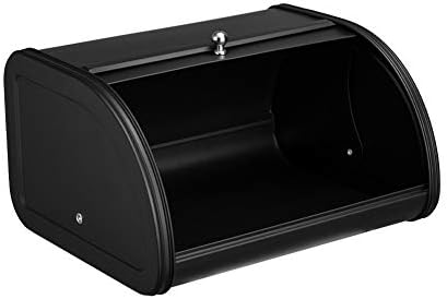 HollyHOME Bread Boxes with Stainless Steel Body Metal Home Storage Bin For Kitchen Counter Extra Large Bread Bin with Roll Up Easy Storage Bread Box Holder Lid, Black