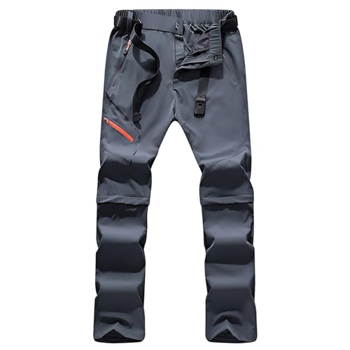 Generisch Pantalones de senderismo para hombre con cremallera, transpirables, suaves, funcionales al aire libre, pantalones de senderismo desmontables, secado rápido (incluye cinturón), gris oscuro