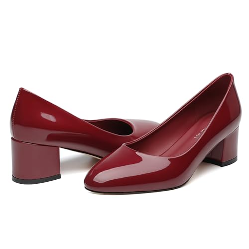 Image of SKYSTERRY Women's Low Heel Dress Pumps Shoes 2 Inch | Low Chunky Block Heel Pumps, Closed Round Toe Heels, Patent Leather Office Work Wedding Pumps Shoes