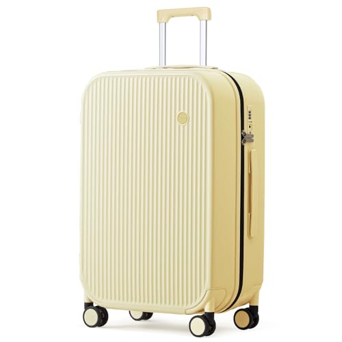 mixi 24 Inch Checked Luggage PC Hardshell Suitcases with Wheels for Travel Woman Men, Lark Yellow