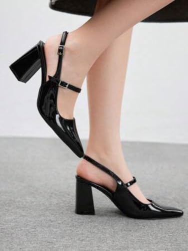 Women’s Slingback Pumps with Ankle Strap, Block Chunky Heel Shoes Pointed Toe with Adjustable Buckle Strappy Heels Wedding Party Dress Shoes Work Pumps2