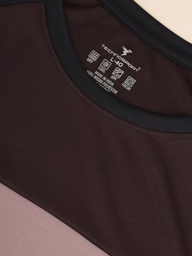 Image of TECHNOSPORT Men's Slim Fit Polyester Color Block Athleisure Crew Neck T-Shirt with Full Sleeve, Moisture Wicking and Quick Dry