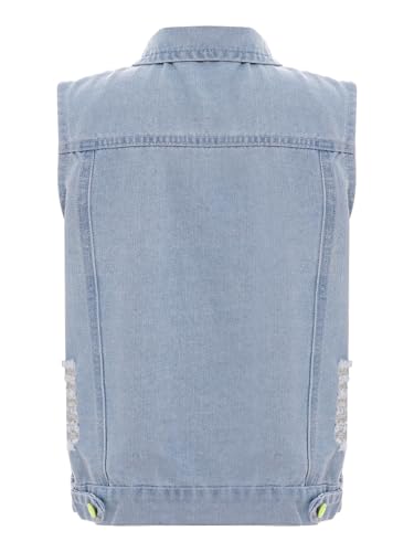 FEESHOW Girls Kids Lapel Retro Ripped Denim Vest Button-Down Waistcoat Sleeveless Jean Jacket Outerwear Daily Wear2