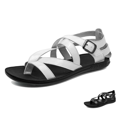 Men Toe Corrector Sandal, Summer Cross Strappy Adjustable Metal Buckle Strap Bunion Sandals, Retro Soft Orthopedic Flat Beach Shoes, for Indoor Outdoor, Heartwarming Men Birthday Ideas