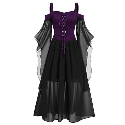 riou Vestidos médios para mulher tamanhos grandes Halloween tamanhos grandes gótico vestido de noite com renda disfarces originais festa cosplay disfarce para carnaval, Roxo