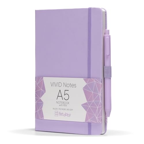 Image of Kitabby VIVID Notes A5 Hard Bound Notebook with Pen - Lilac | Elastic Band & Pen Loop, 192 Pages, 80gsm Natural Shade Paper, Polymer Coated Paper Cover