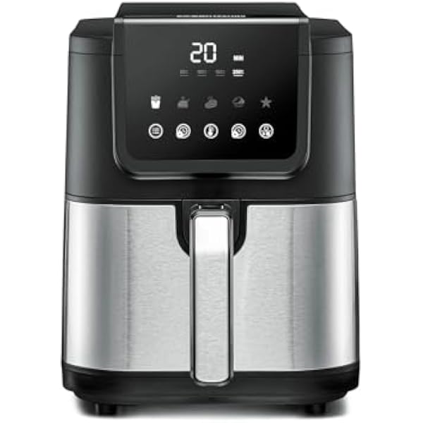 ROMMELSBACHER Frytkownica na gorące powietrze FRH 1500, pojemność XL 5 litrów (ok. 18 x 26 cm) na frytki 800 g, bardzo cicha praca 45 dB (A), 5 programów + 4 poziomy temperatury, oszczędzająca miejsce