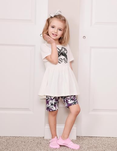 Image of Arshiner Girls Summer Outfits Short Sleeve Ruffle Hem Top and Biker Shorts Set Girl Clothes 4-15 Years