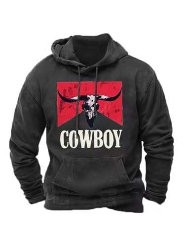 Aztec Hoodie Men Western Hoodies Vintage Cowboy Hoodies Retro Cow Bull Cattle Skull Graphic Hoodies Pullover