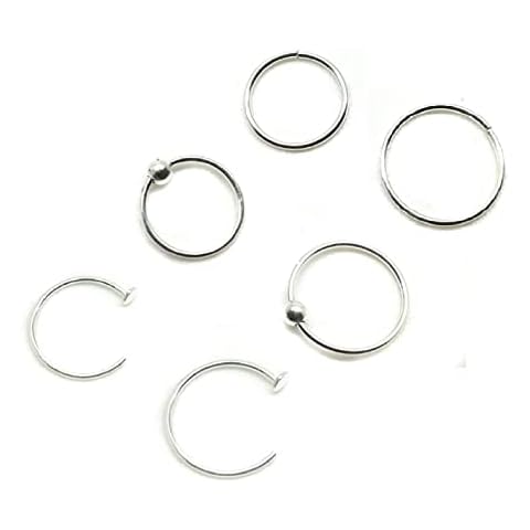 6 x Sterling Silver,Ball & Seamless Flat back Nose Rings 8mm 10mm… Cover
