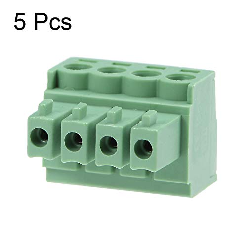 sourcing map 5 Stück Tonhöhe 4P Einschub PCB Klemmschiene Stecker Grün AC300V 8A 3.81mm
