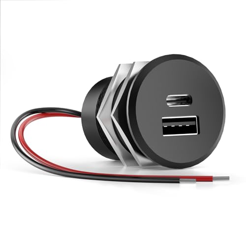GZV USB Steckdose 12V Aluminium Ladebuchse 48W USB-C-Einbaudose mit PD 3.0 und QC 3.0 für Auto Camper Boot und Wohnwagen