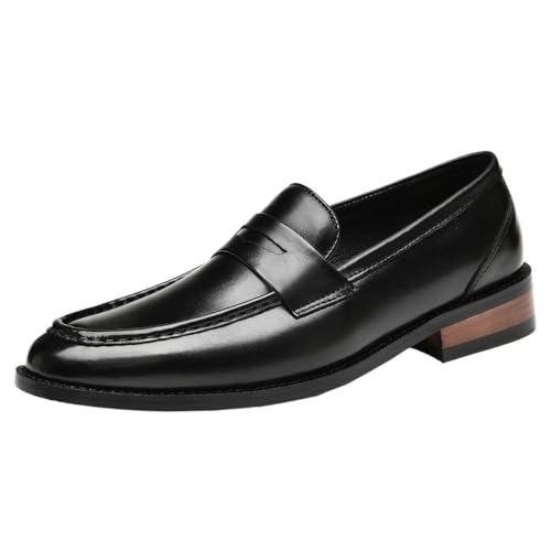 Burnished Toe Genuine Leather Loafers Mens Loafers Flexible Lightweight Anti-Slip Prom Party Slip On