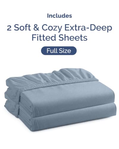 Image of CGK Linens 2 Pack Extra Deep Full Fitted Sheets - Heathered Blue