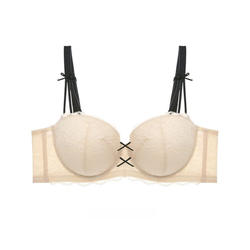 Soutien-gorge demi-tasse push-up en dentelle froncée pour galber les poitrines généreuses