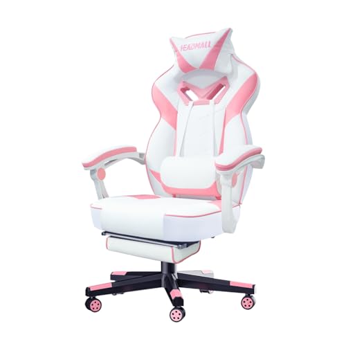 Silla de juego rosa con reposapiés de 350 libras, silla...