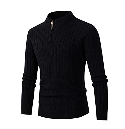 Pull d'hiver en polaire épais chaud avec col roulé en laine tricotée noir taille XL