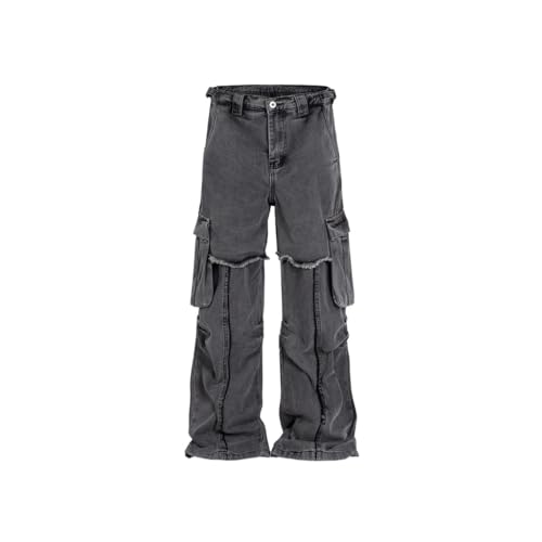 Layered Pleated Straight Leg Pants Unisex High Street Washed Denim Jeans