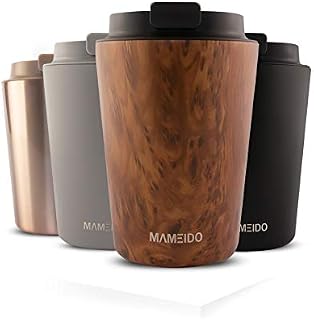 MAMEIDO Kubek izolowany 350ml Dąb Wood - Thermos Cafe, Wodoodporny kubek ze stali nierdzewnej bez BPA, 100% szczelny dla kobiet i mężczyzn