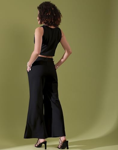 Image of SIRIL Women's Co-Ord Set Regular Fit Crop Top And Pant Set | Two Piece Co Ord Set | Formal Cord Set For Women