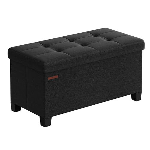 Lista de Taburetes . 50 SONGMICS Puff Almancenaje, Banco Almacenaje, 38 x 76 x 40 cm, Taburete con Reposapiés, para Salón, Dormitorio, Negro MLSF016B01