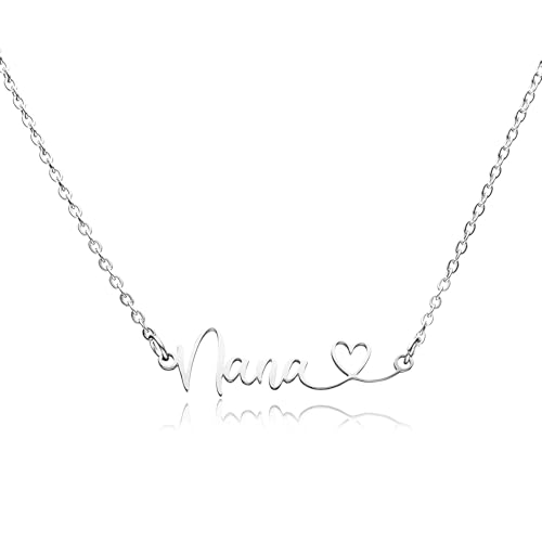 omodofo Silvery Stainless Steel Cutout Nana Letter Pendant Necklace