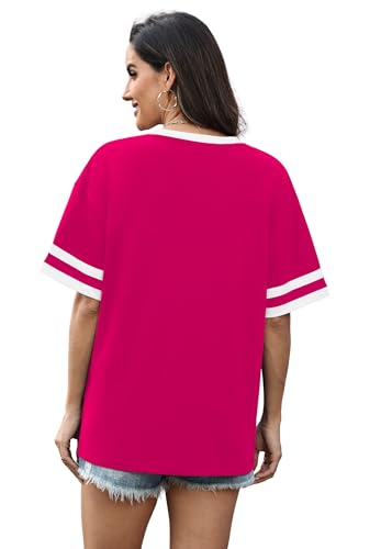 Image of WIHOLL Womens T Shirts Loose Fit Short Sleeve Tees V Neck Color Block Summer Tops 2026 Fashion S-4XL