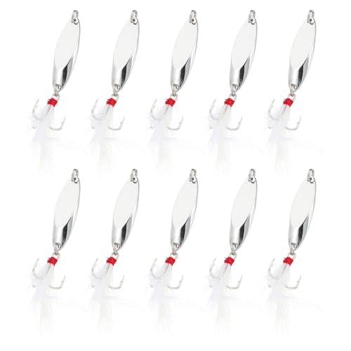 PATIKIL Fishing Spoons 10 Pcs 1/5 oz Fishing Lures Casting Spoon Treble Hooks Jigs Hard Metal Spinner Baits for Freshwater Saltwater Salmon Silver Tone